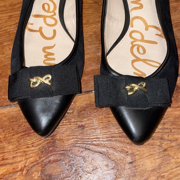 Sam Edelman Point Toe Black Suede Bow Flats - Picture 3 of 12